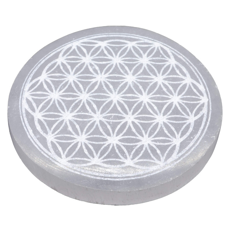 Plateau de rechargement en Sélénite - Fleur de vie - 10cm