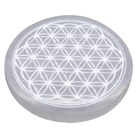 Plateau de rechargement en Sélénite - Fleur de vie - 10cm